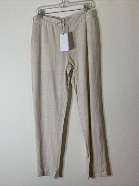 Raith Mens cami linen straight leg trouser in oatmeal L NWT